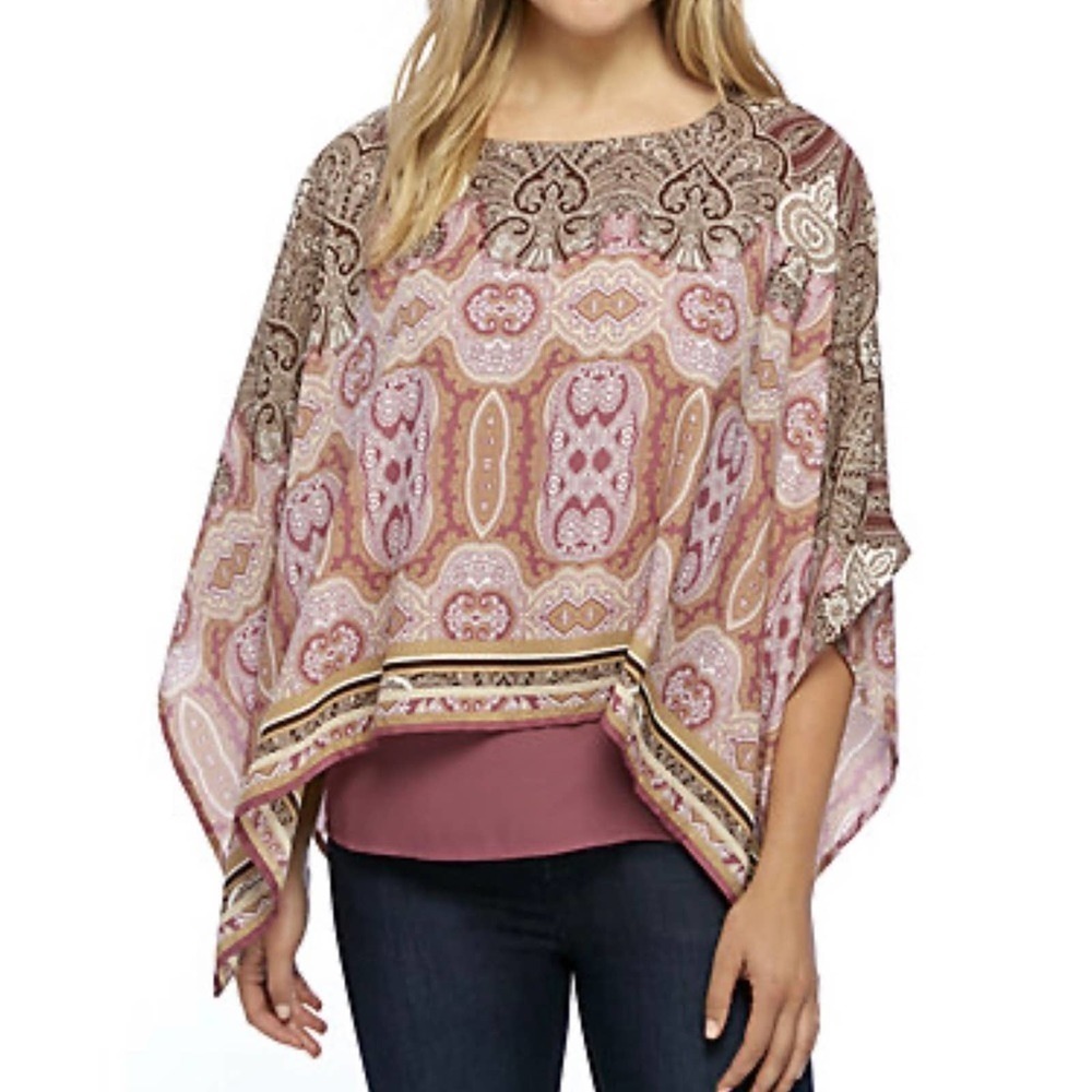 👉 New Direction Women’s Printed Double Layer Kimono Top Size PS